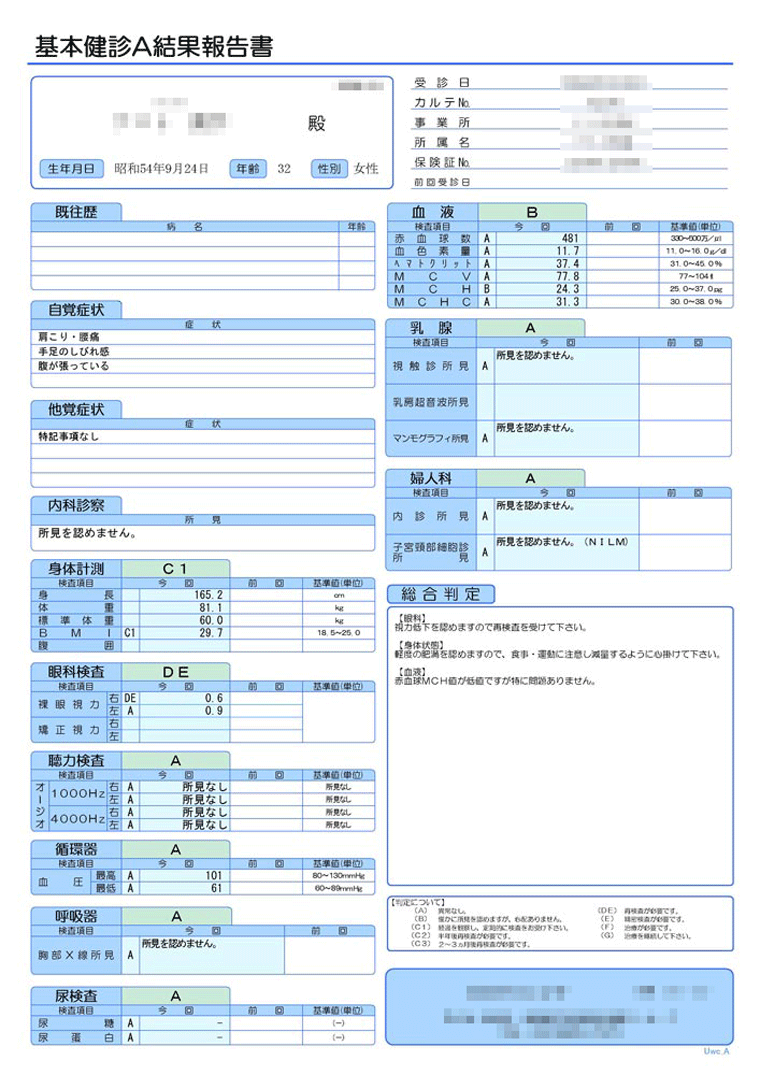 健康診断結果データ活用 帳票サンプル